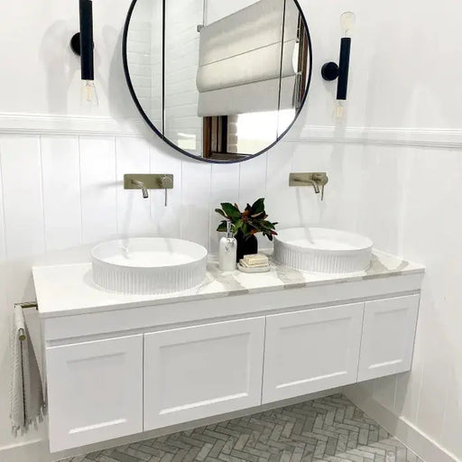 QUARTZ STONE DOUBLE BOWL VANITY TOP 1500X465X20mm STATUARIO WASTE OUTLET 220mm FIL Kitchen Bathroom