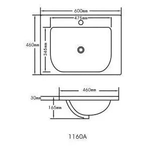 D SHAPE CERAMIC VANITY TOP 600X460mm FIL Kitchen Bathroom