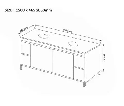 MAXIMO 1500X460X850 FREE STANDING VANITY AMAZON GREY FIL Kitchen Bathroom