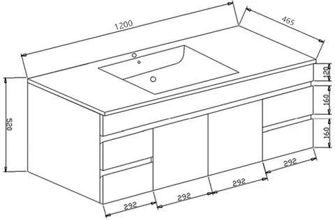 PAVIA STANDARD 1200X460 VANITY WH