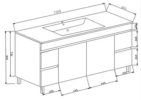 PAVIA STANDARD 1500X460 VANITY LEG FREE STANDING FIL Kitchen Bathroom