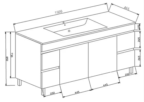 PAVIA STANDARD 1500X460 VANITY LEG FREE STANDING