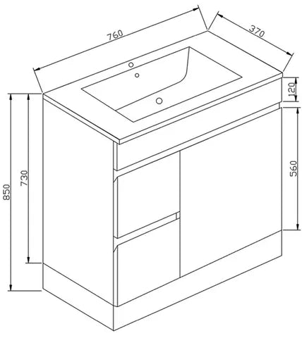 PVC 750X360 LEG FREE STANDING LEFT HAND DRAWER VANITY