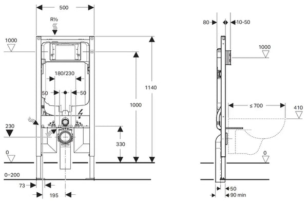 SIGMA8 COUNTER CONCEALED CISTERN WALL HUNG DUOFIX FRAME FRONT FLUSH 4 STARS