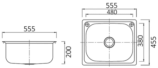 35L LAUNDRY SINK WITH SIDE TAPHOLE 555X455X200