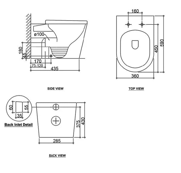 ALZANO RIMLESS WALL FACE PAN SLIM SEAT - MATT WHITE