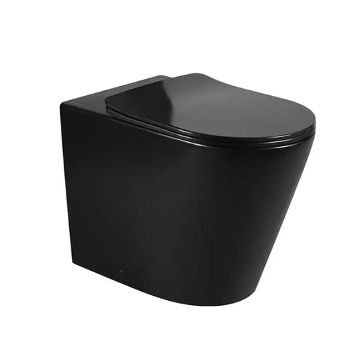 ALZANO RIMLESS WALL FACE PAN SLIM SEAT - MATT BLACK FIL Kitchen Bathroom
