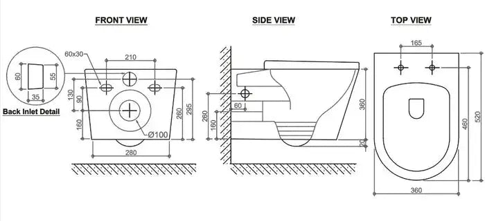 ALZANO RIMLESS WALL HUNG PAN FIL Kitchen Bathroom