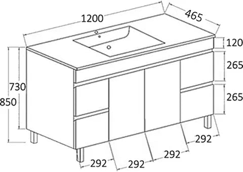 PVC 1200X460 VANITY LEG SINGLE BOWL