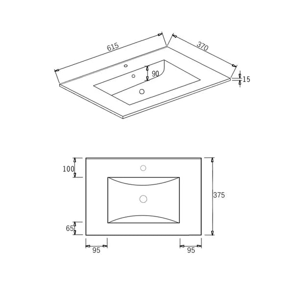 CERAMIC VANITY TOP 600X370X170MM