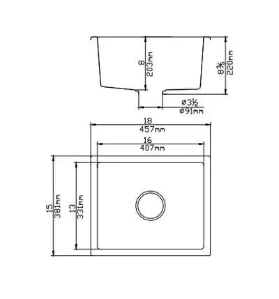 KITCHEN SINK QUARTZ UNDERMOUNT  MATTE BLACK 381mm POSEIDON