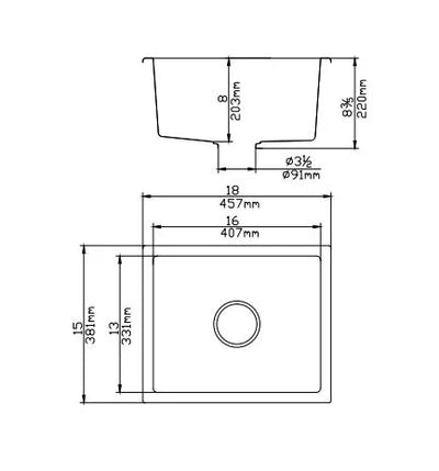 KITCHEN SINK QUARTZ UNDERMOUNT  MATTE BLACK 381mm