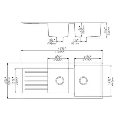 KITCHEN SINK QUARTZ DOUBLE BOWL MATTE BLACK 1160mm POSEIDON