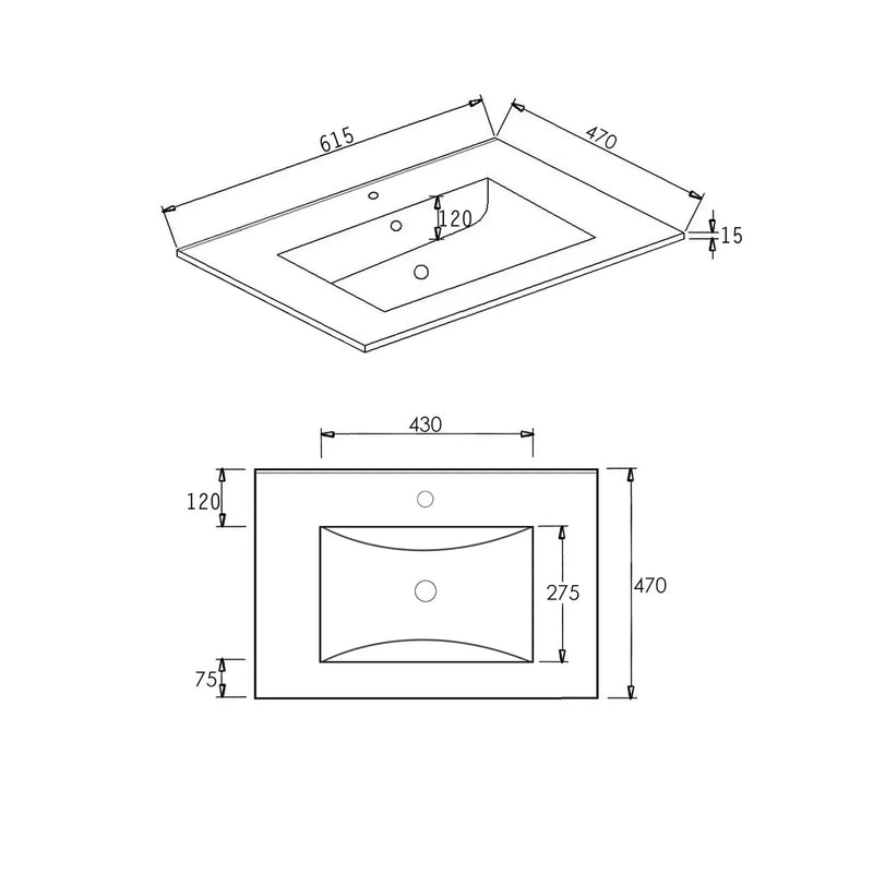 SlimLine Ceramic Top  Single Bowl with Overflow 600mm/750mm/900mm/1200mm - FIL Kitchen Bathroom