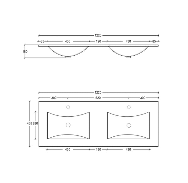 CERAMIC TOP DOUBLE BOWL 1200X460X170mm