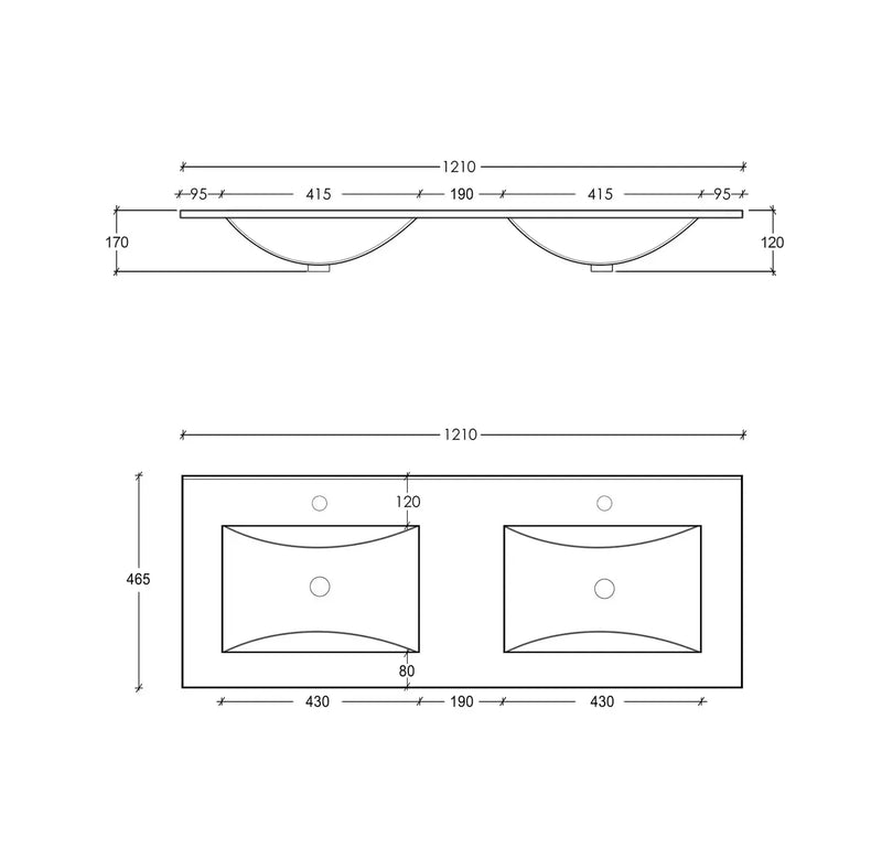 SlimLine Ceramic Top Double Bowl 1200mm/1500mm - FIL Kitchen Bathroom