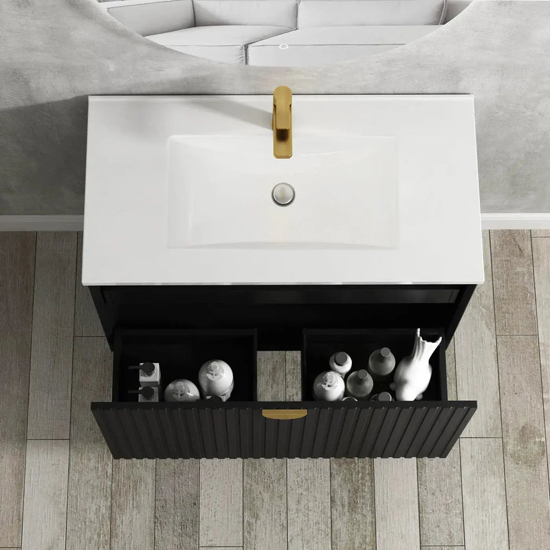 MATTE BLACK MARLO 750MM WALL HUNG VANITY FIL Kitchen Bathroom