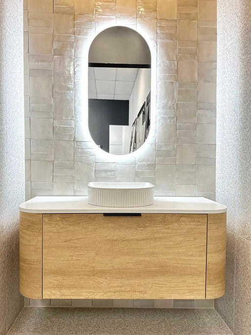 BONDI NATURAL OAK 1200X460 CURVE VANITY FIL Kitchen Bathroom