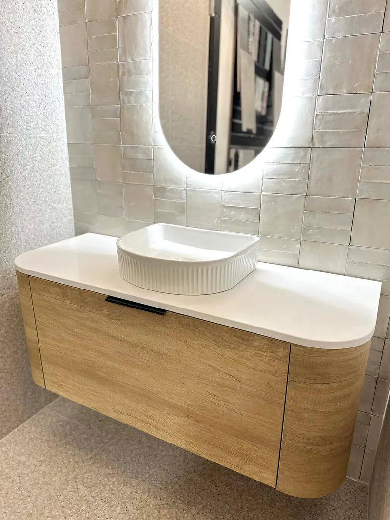 BONDI NATURAL OAK 1200X460 CURVE VANITY FIL Kitchen Bathroom