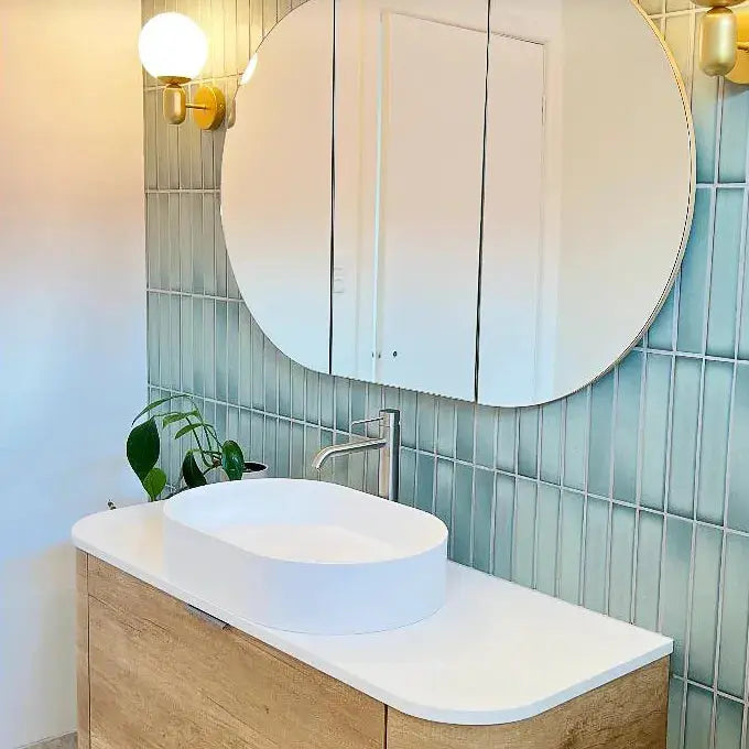 BONDI NATURAL OAK 1200X460 CURVE VANITY FIL Kitchen Bathroom