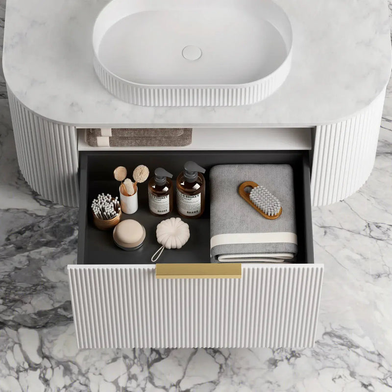 BONDI SATIN WHITE FLUTED 1200X460 CURVE VANITY FIL Kitchen Bathroom