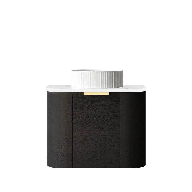 BONDI BLACK OAK 600X460 CURVE VANITY FIL Kitchen Bathroom