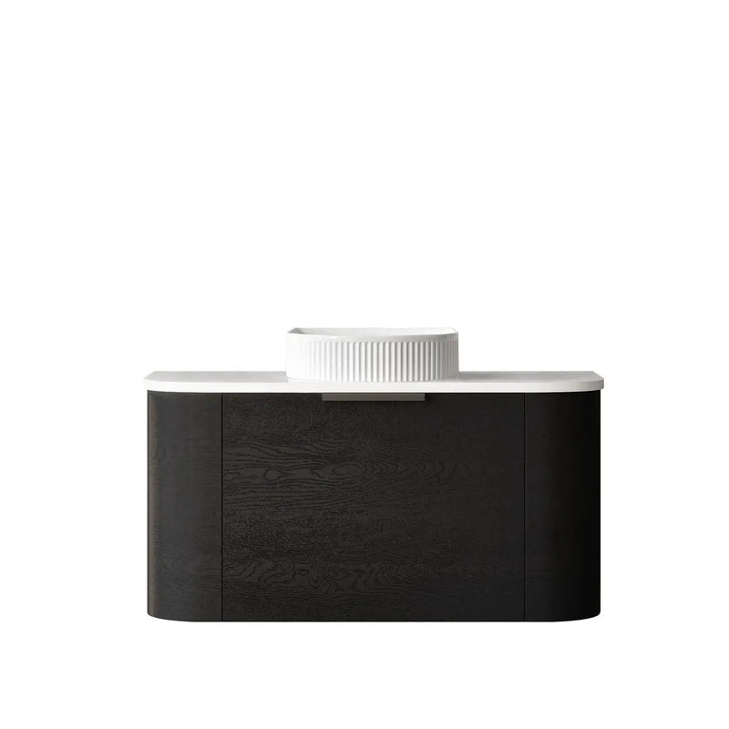 BONDI BLACK OAK 900X460 CURVE VANITY FIL Kitchen Bathroom