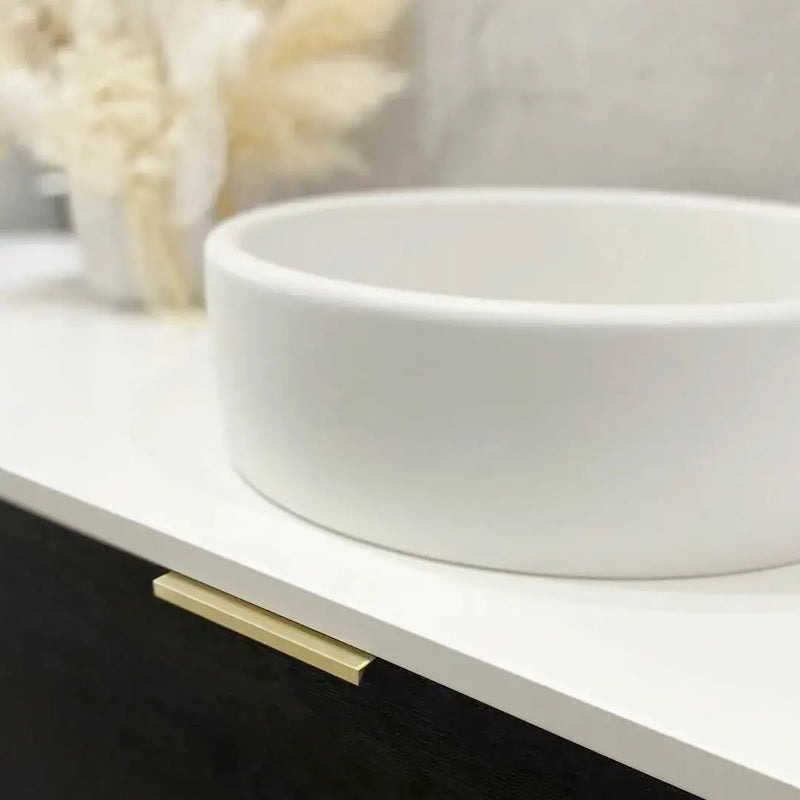 BONDI BLACK OAK 900X460 CURVE VANITY FIL Kitchen Bathroom