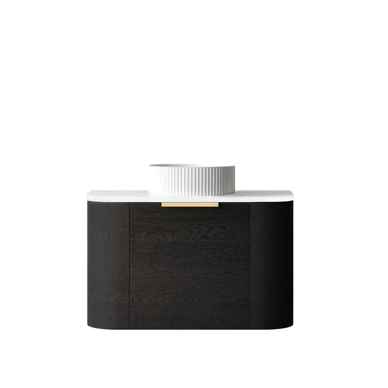 BONDI BLACK OAK 750X460 CURVE VANITY FIL Kitchen Bathroom