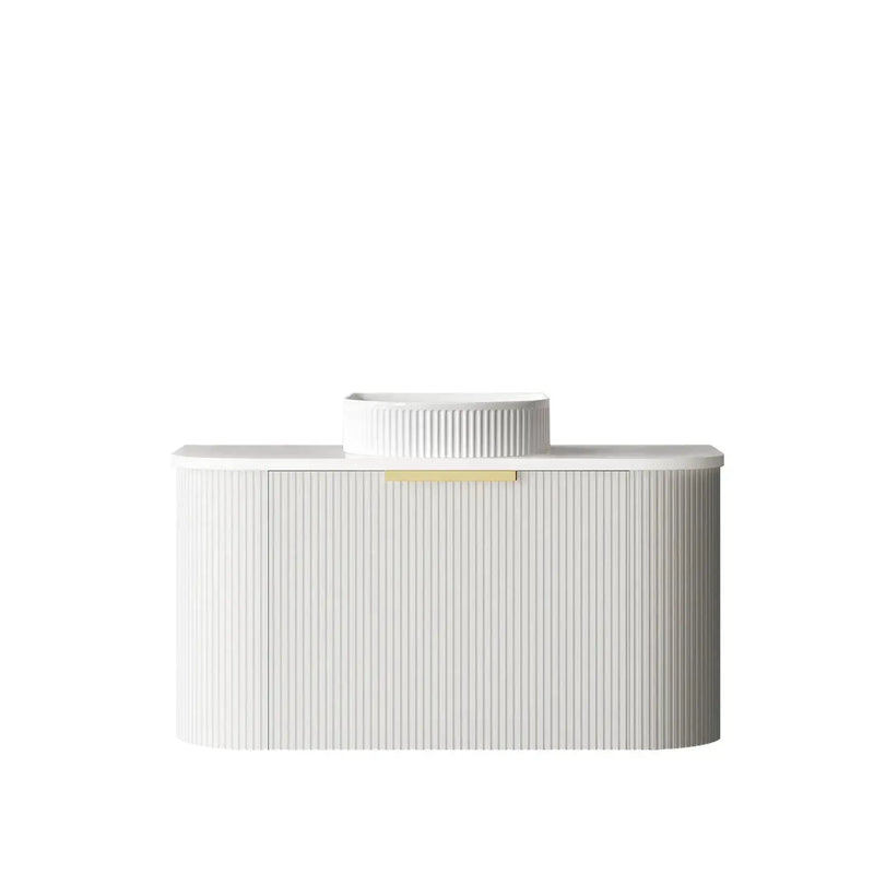 BONDI SATIN WHITE FLUTED 900X460 CURVE VANITY FIL Kitchen Bathroom