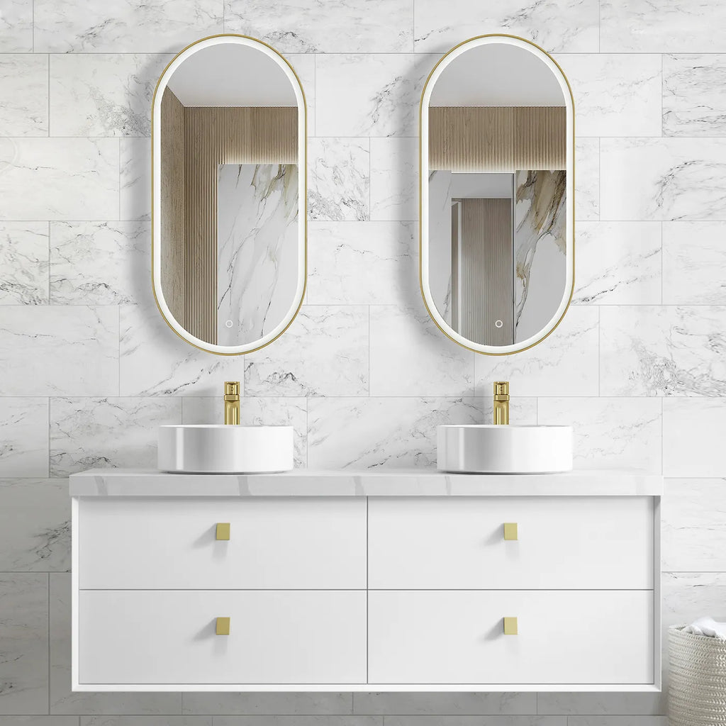 SATIN WHITE BOSTON 1500MM WALL HUNG DOUBLE BASIN VANITY