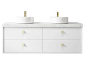 SATIN WHITE BOSTON 1500MM WALL HUNG DOUBLE BASIN VANITY FIL Kitchen Bathroom