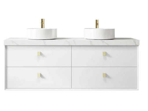 SATIN WHITE BOSTON 1500MM WALL HUNG DOUBLE BASIN VANITY FIL Kitchen Bathroom