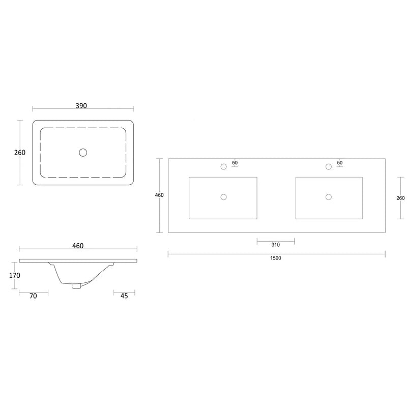 SATIN WHITE BOSTON 1500MM WALL HUNG DOUBLE BASIN VANITY FIL Kitchen Bathroom