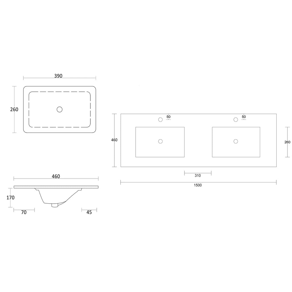 SATIN WHITE BOSTON 1500MM WALL HUNG DOUBLE BASIN VANITY