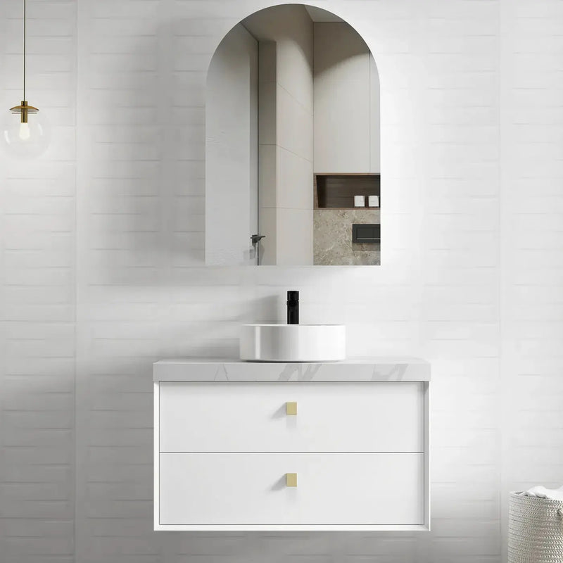 SATIN WHITE BOSTON 900MM WALL HUNG VANITY FIL Kitchen Bathroom