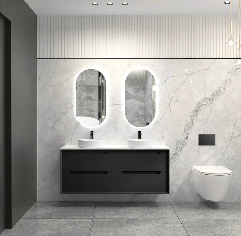 BLACK OAK BYRON 1500MM DOUBLE BASIN WALL HUNG VANITY FIL Kitchen Bathroom