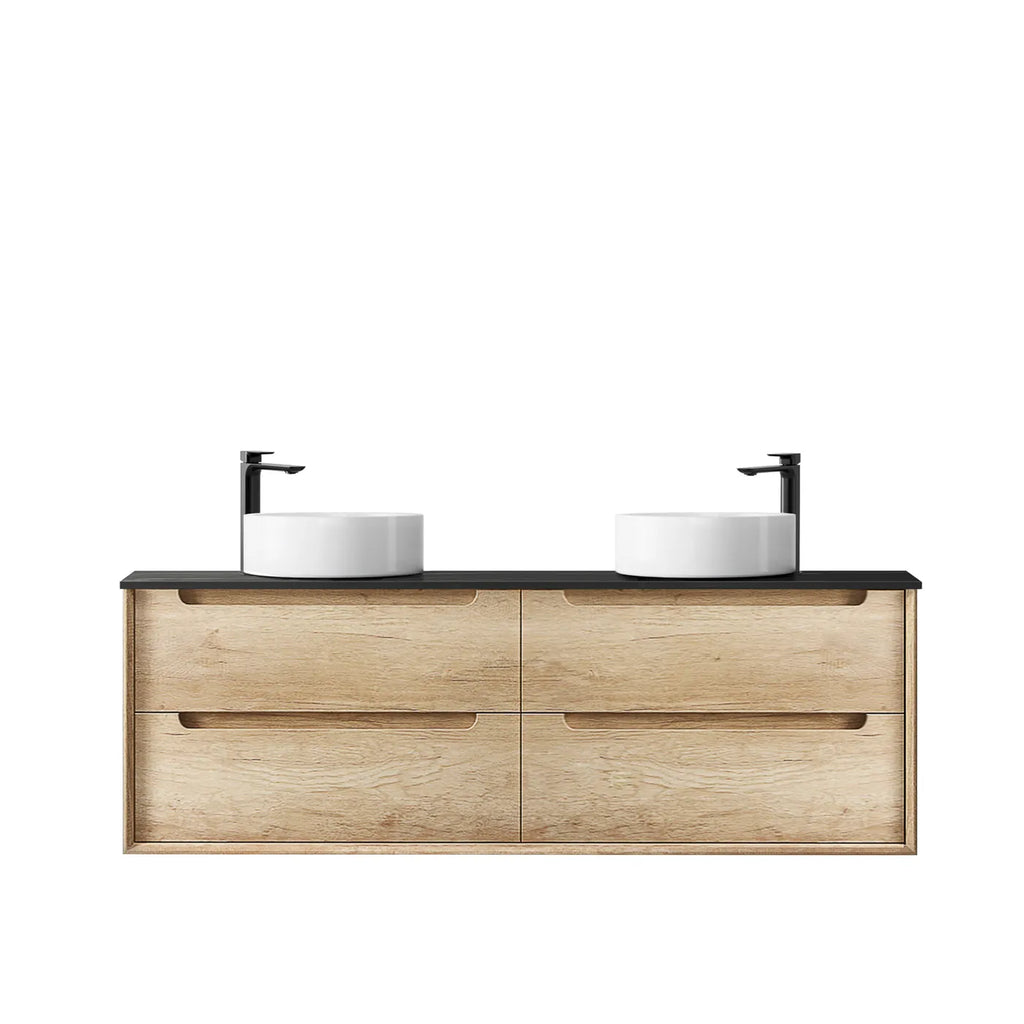 NATURAL OAK BYRON 1500MM DOUBLE BOWL WALL HUNG VANITY