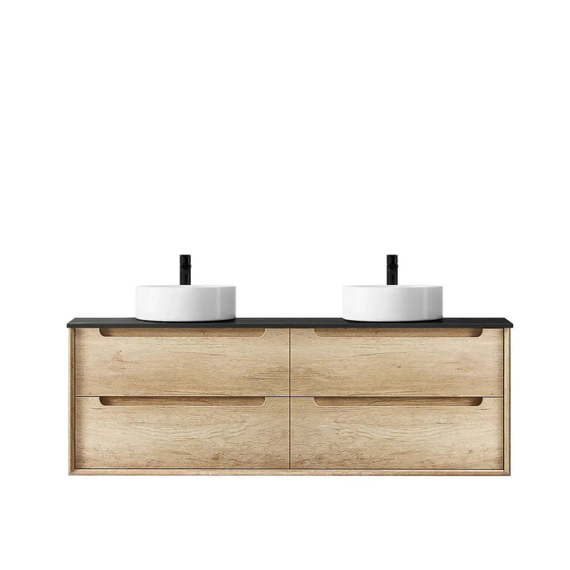 NATURAL OAK BYRON 1500MM DOUBLE BOWL WALL HUNG VANITY FIL Kitchen Bathroom
