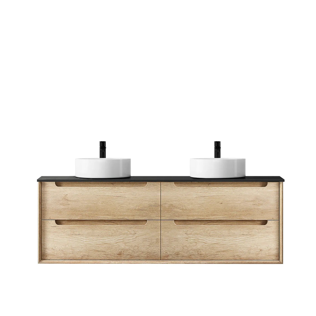 NATURAL OAK BYRON 1500MM DOUBLE BOWL WALL HUNG VANITY