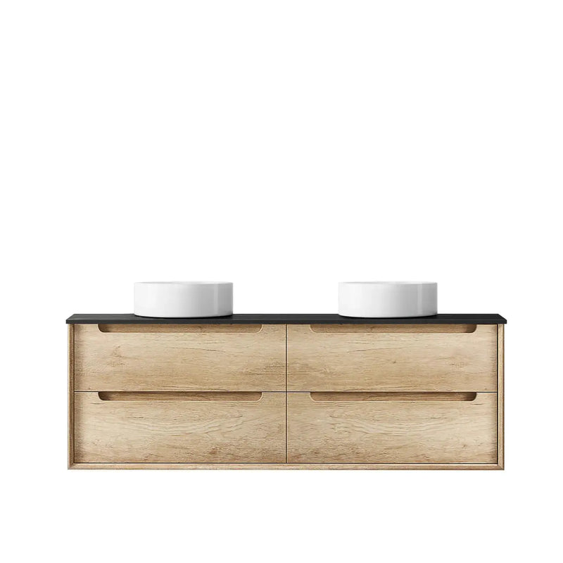 NATURAL OAK BYRON 1500MM DOUBLE BOWL WALL HUNG VANITY FIL Kitchen Bathroom