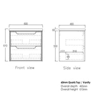 BLACK OAK BYRON 600MM WALL HUNG VANITY FIL Kitchen Bathroom