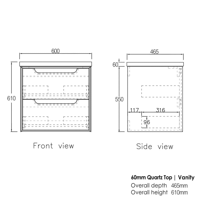 BLACK OAK BYRON 600MM WALL HUNG VANITY FIL Kitchen Bathroom