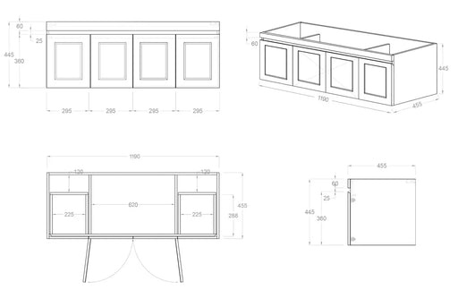 SATIN LIGHT GREY HAMPTON MARK II 1200MM WALL HUNG VANITY FIL Kitchen Bathroom