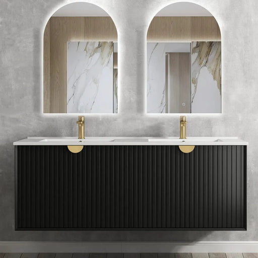 MATTE BLACK MARLO 1500MM DOUBLE BOWL WALL HUNG VANITY FIL Kitchen Bathroom