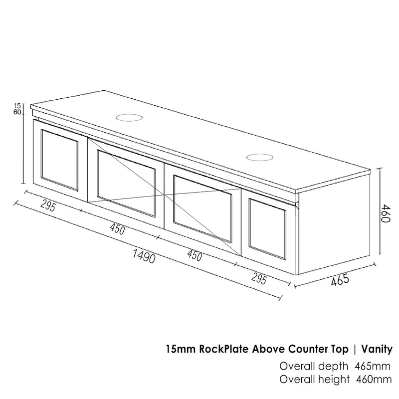 SATIN BLACK HAMPTON MARK II 1500MM DOUBLE BOWL WALL HUNG VANITY FIL Kitchen Bathroom