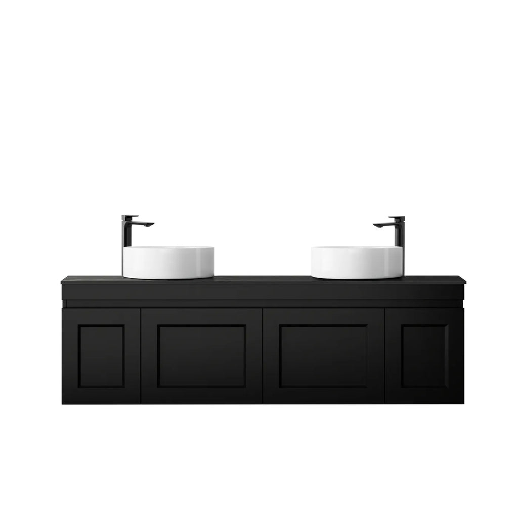 SATIN BLACK HAMPTON MARK II 1500MM DOUBLE BOWL WALL HUNG VANITY