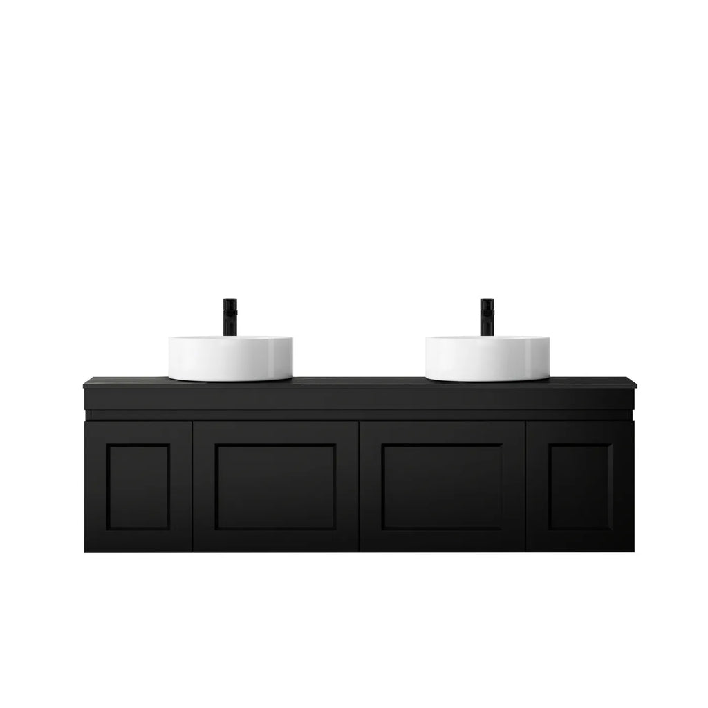 SATIN BLACK HAMPTON MARK II 1500MM DOUBLE BOWL WALL HUNG VANITY