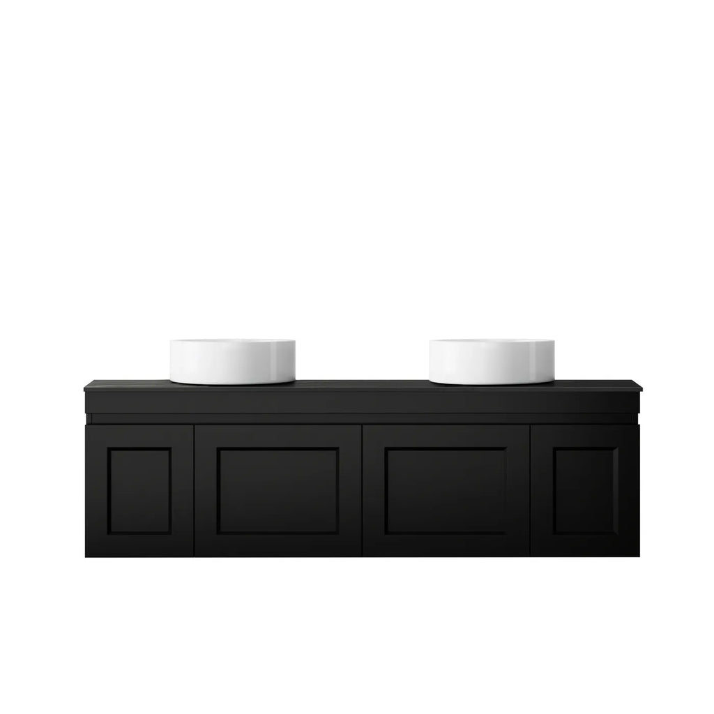 SATIN BLACK HAMPTON MARK II 1500MM DOUBLE BOWL WALL HUNG VANITY