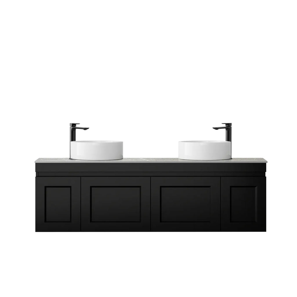 SATIN BLACK HAMPTON MARK II 1500MM DOUBLE BOWL WALL HUNG VANITY